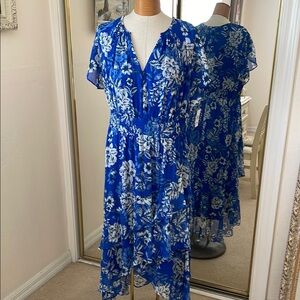 London Times Blue Floral High Low Dress